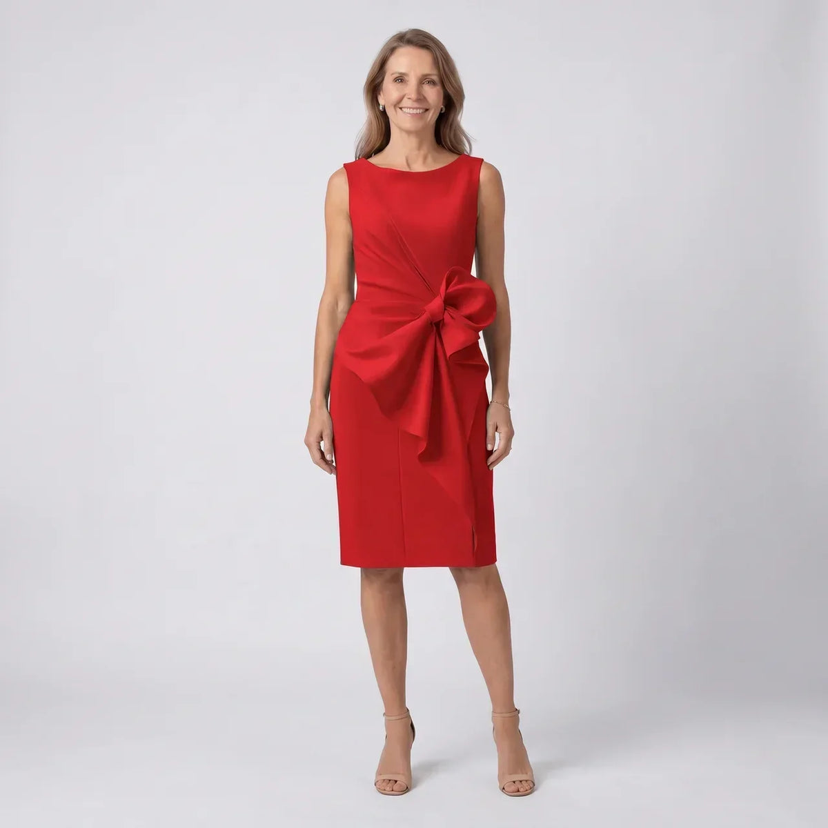 Boat Neck Sleeveless Side Bow Sheath Dress
