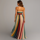 Striped Strapless Pleated Maxi Dress Party 4