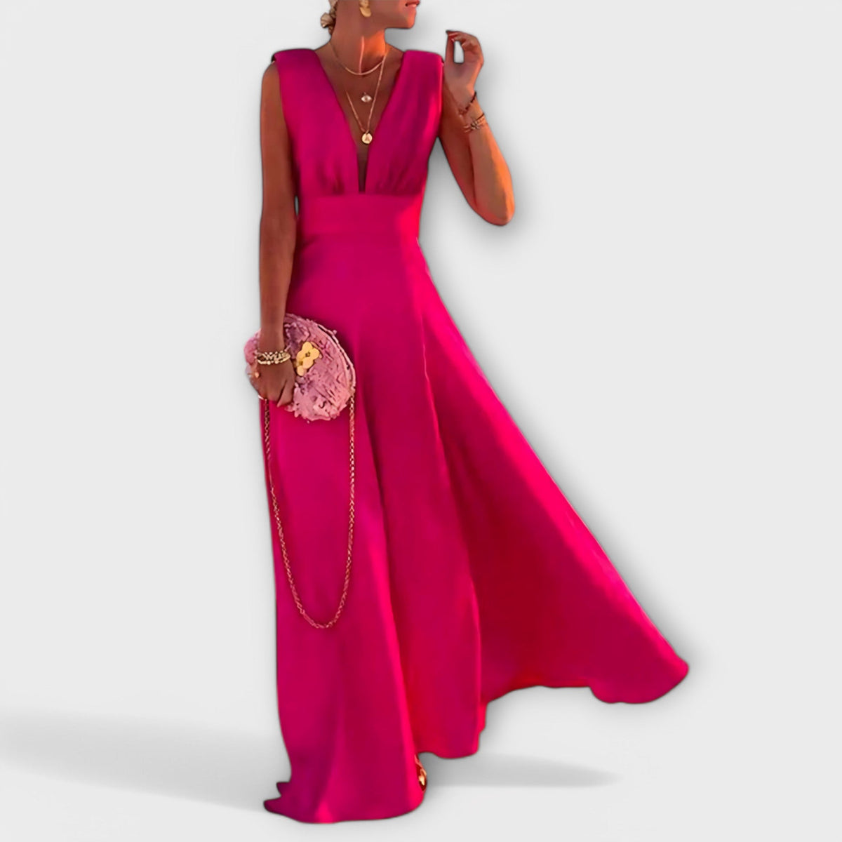 Satin Deep V-Neck Sleeveless High Waist Maxi Dress