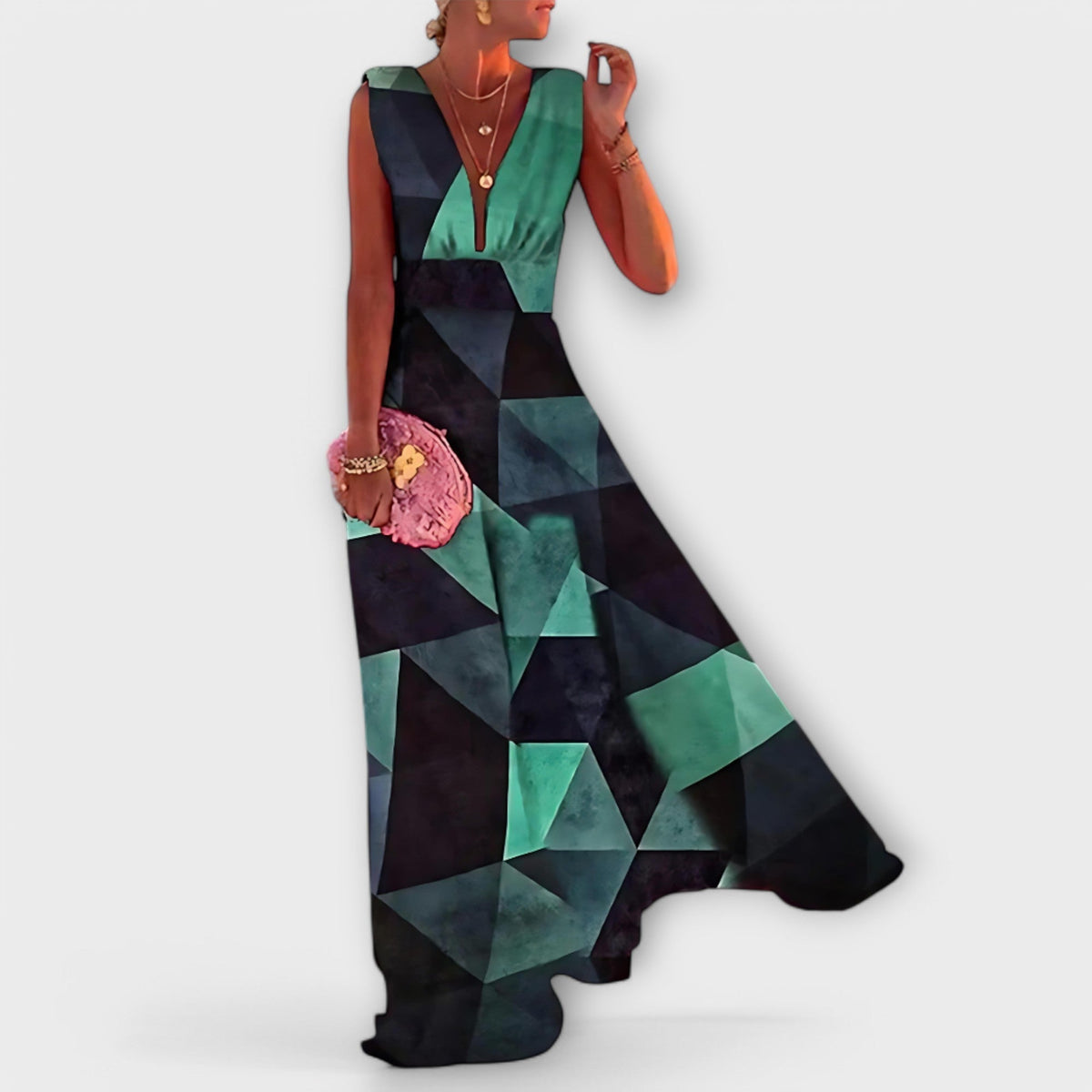 Satin Deep V-Neck Sleeveless High Waist Maxi Dress