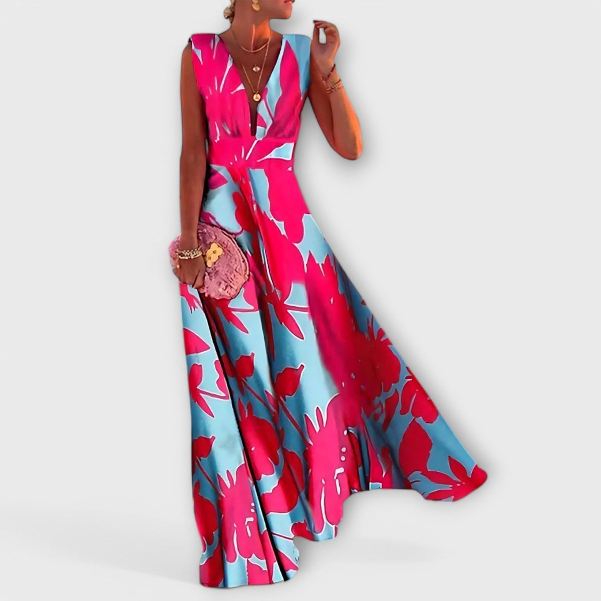 Satin Deep V-Neck Sleeveless High Waist Maxi Dress