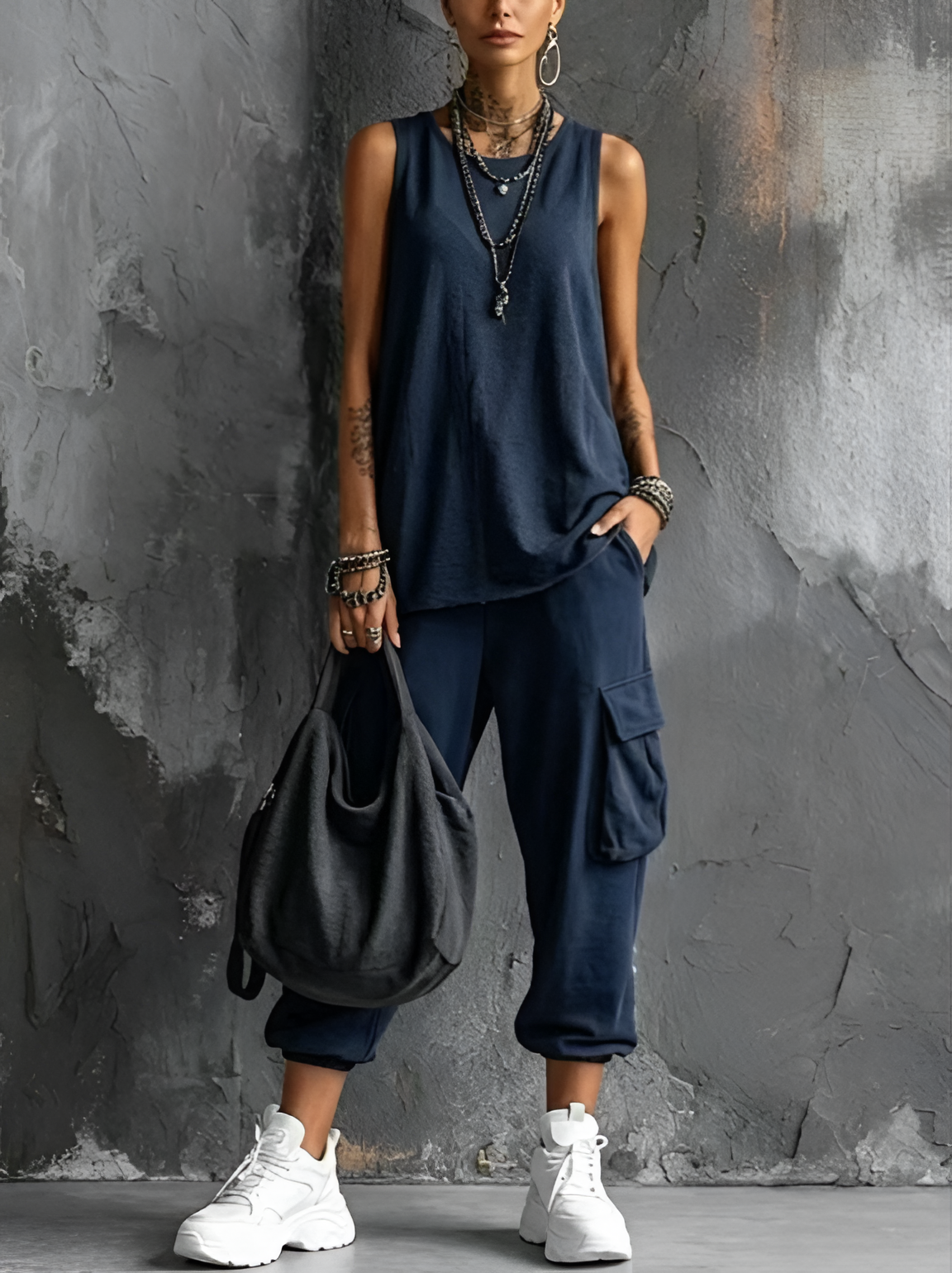 Sleeveless Tank and Cargo Jogger Pants Two Piece Set