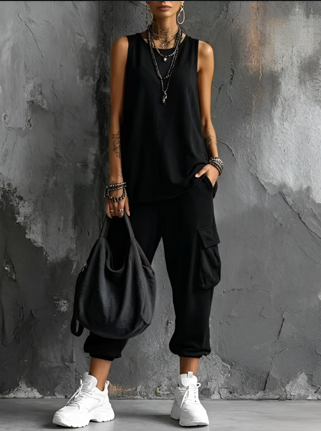 Sleeveless Tank Top and Cargo Jogger Pants Two Piece Set