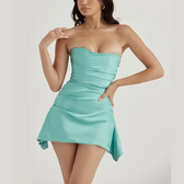 Willow - Turquoise Satin Strapless Mini Dress 2