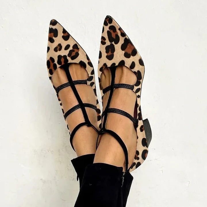 Leopard Print Pointed Toe Caged Flats