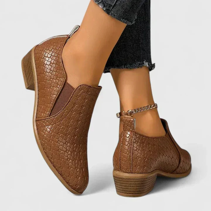 Pointed Toe Croc Textured Slip On Ankle Boots