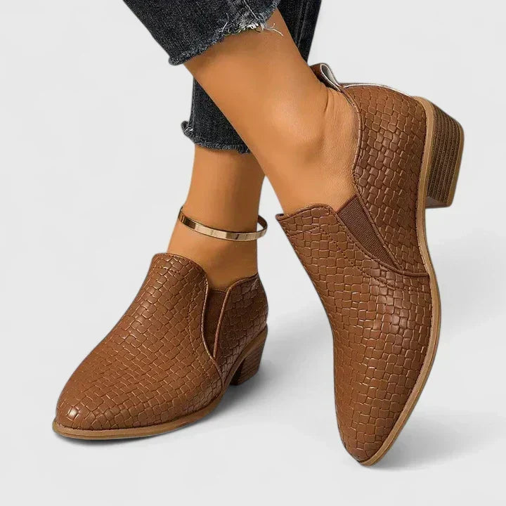 Pointed Toe Croc Textured Slip On Ankle Boots