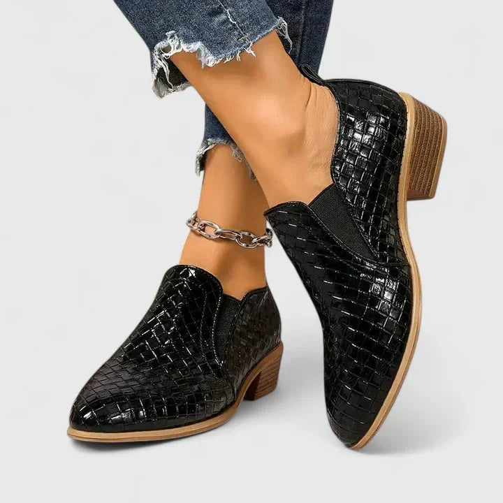 Pointed Toe Croc Textured Slip On Ankle Boots