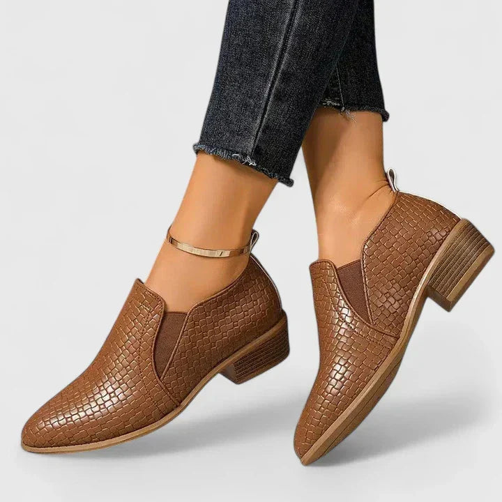 Pointed Toe Croc Textured Slip On Ankle Boots