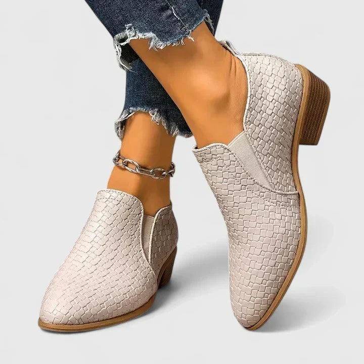 Pointed Toe Croc Textured Slip On Ankle Boots