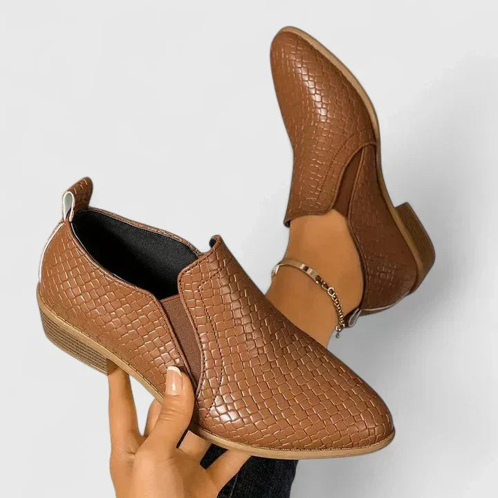 Pointed Toe Croc Textured Slip On Ankle Boots