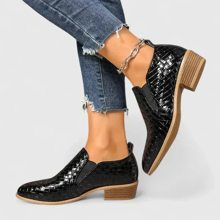 Pointed Toe Croc Textured Slip On Ankle Boots