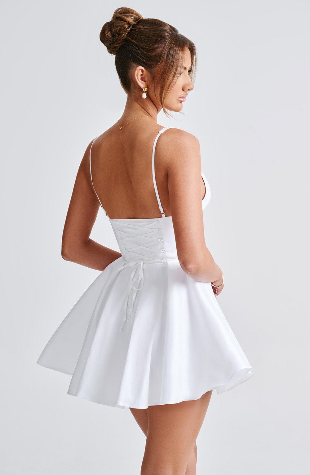 Deep V-Neck Sleeveless Fitted Waist Full Skirt Satin Mini Dress 12