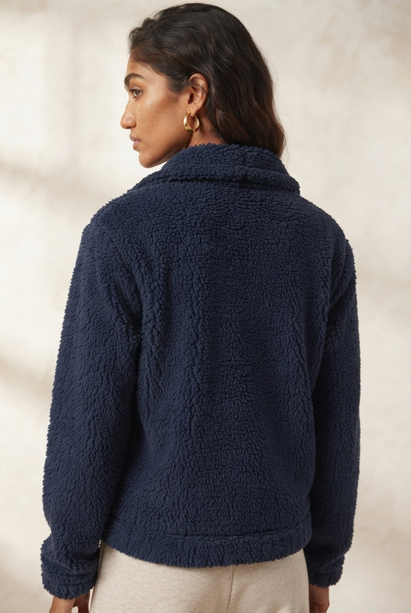 Zip Front Collared Sherpa Fleece Jacket