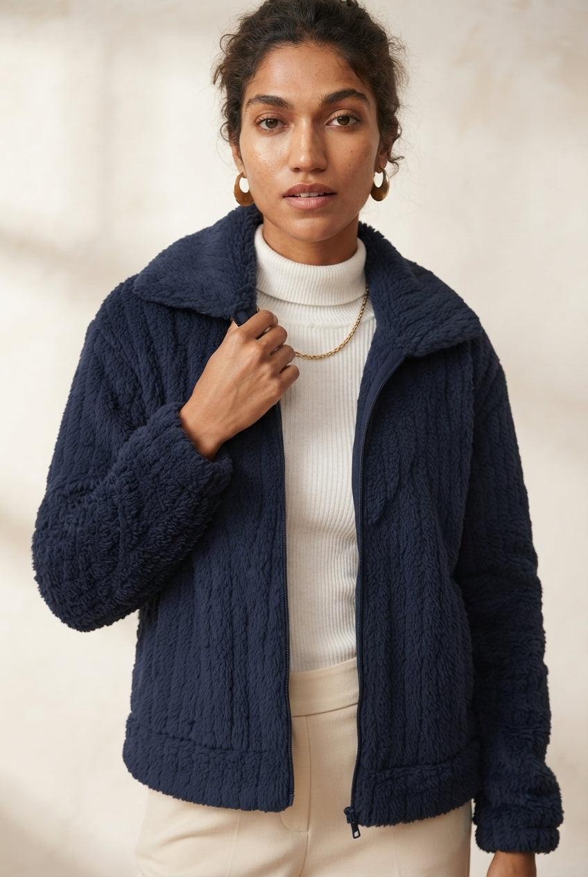 Zip Front Collared Sherpa Fleece Jacket