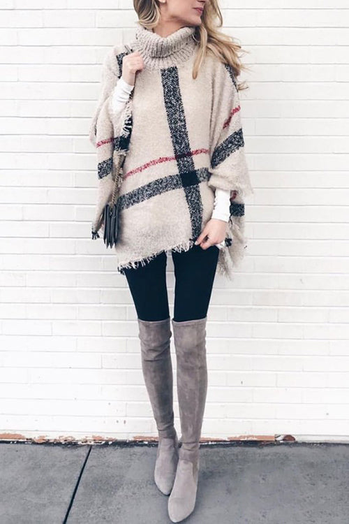 Stripe Tassel Loose High Collar Sweaters