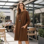 Knit Long Sleeve Pocket Shift Midi Dress 2