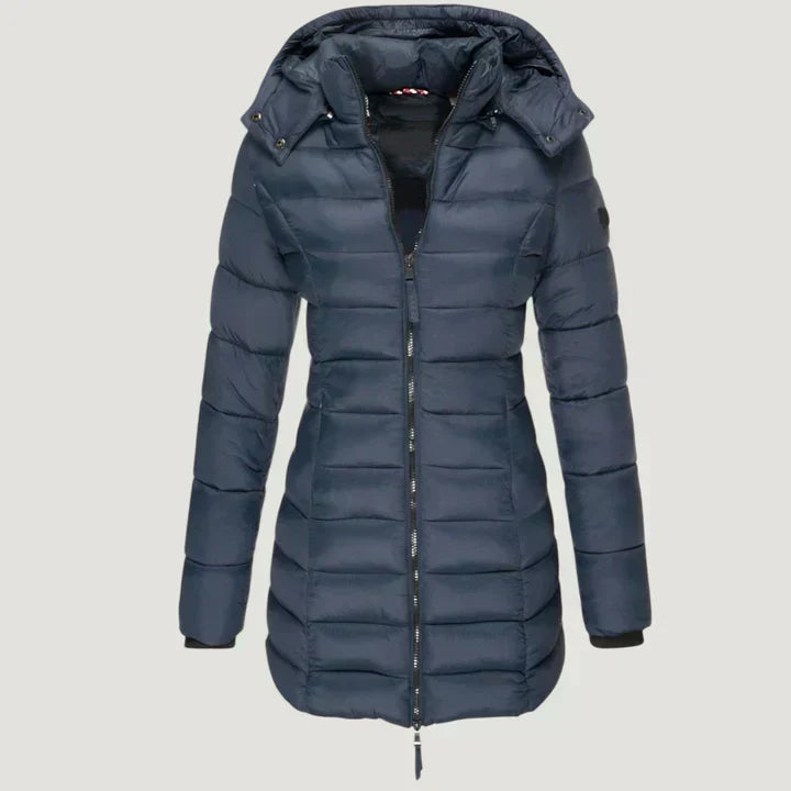 Hooded Zip Front Quilted Longline Puffer Coat