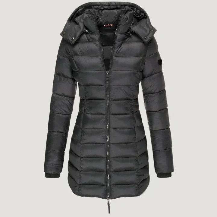 Hooded Zip Front Quilted Longline Puffer Coat
