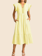 Striped V-Neck Flutter Sleeve Tiered Midi Dress 6