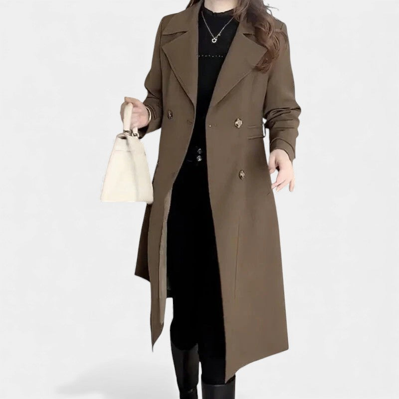 Notch Lapel Double Breasted Longline Trench Coat 4