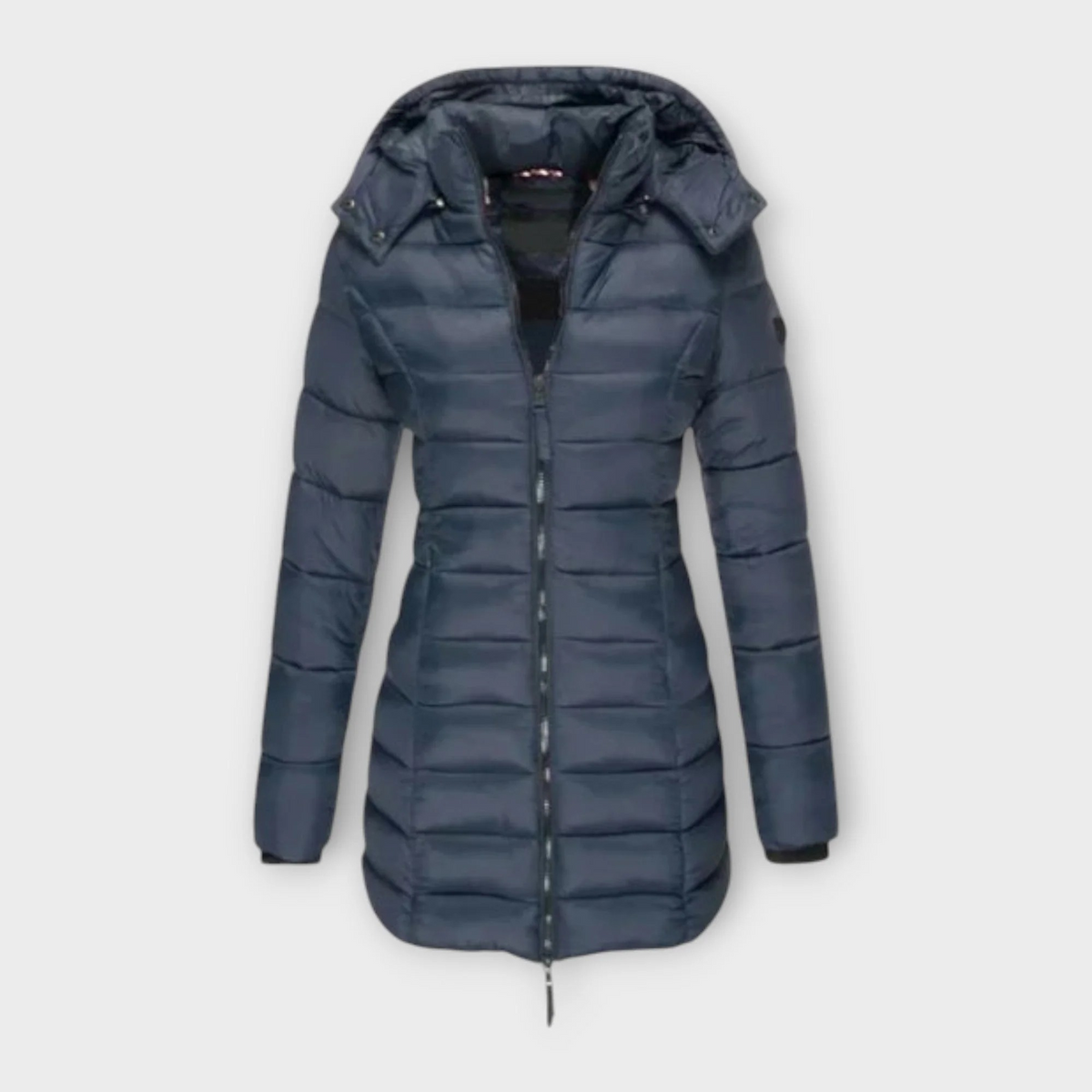 Hooded Zip Front Quilted Longline Puffer Coat