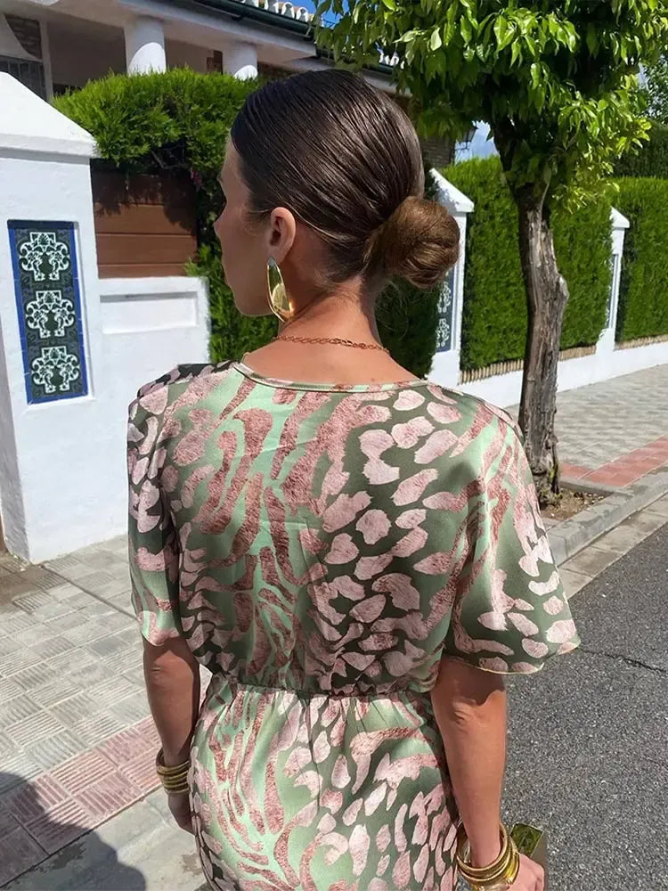 Animal Print Deep V-Neck Twist Front Maxi Dress