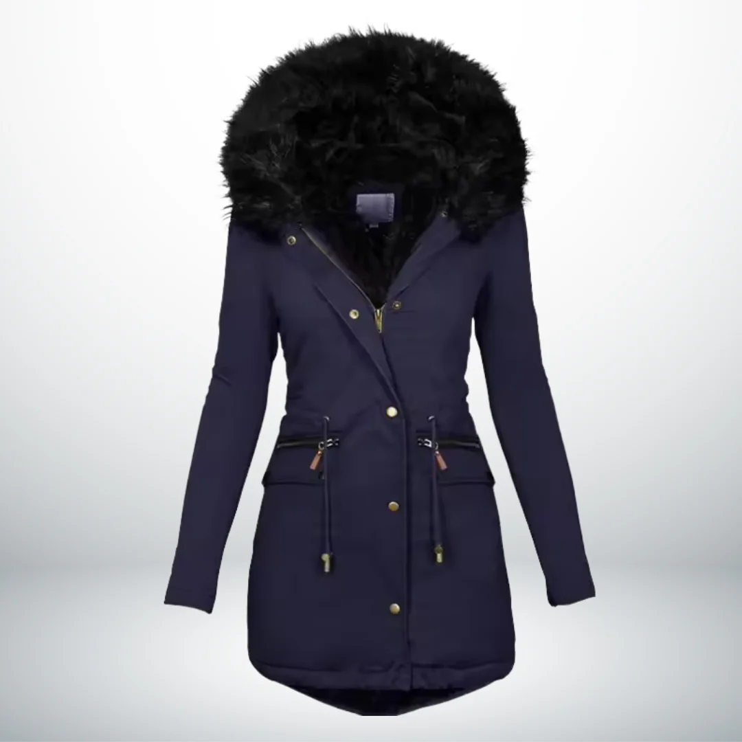 Faux Fur Hood Zip Front Drawstring Longline Parka Coat