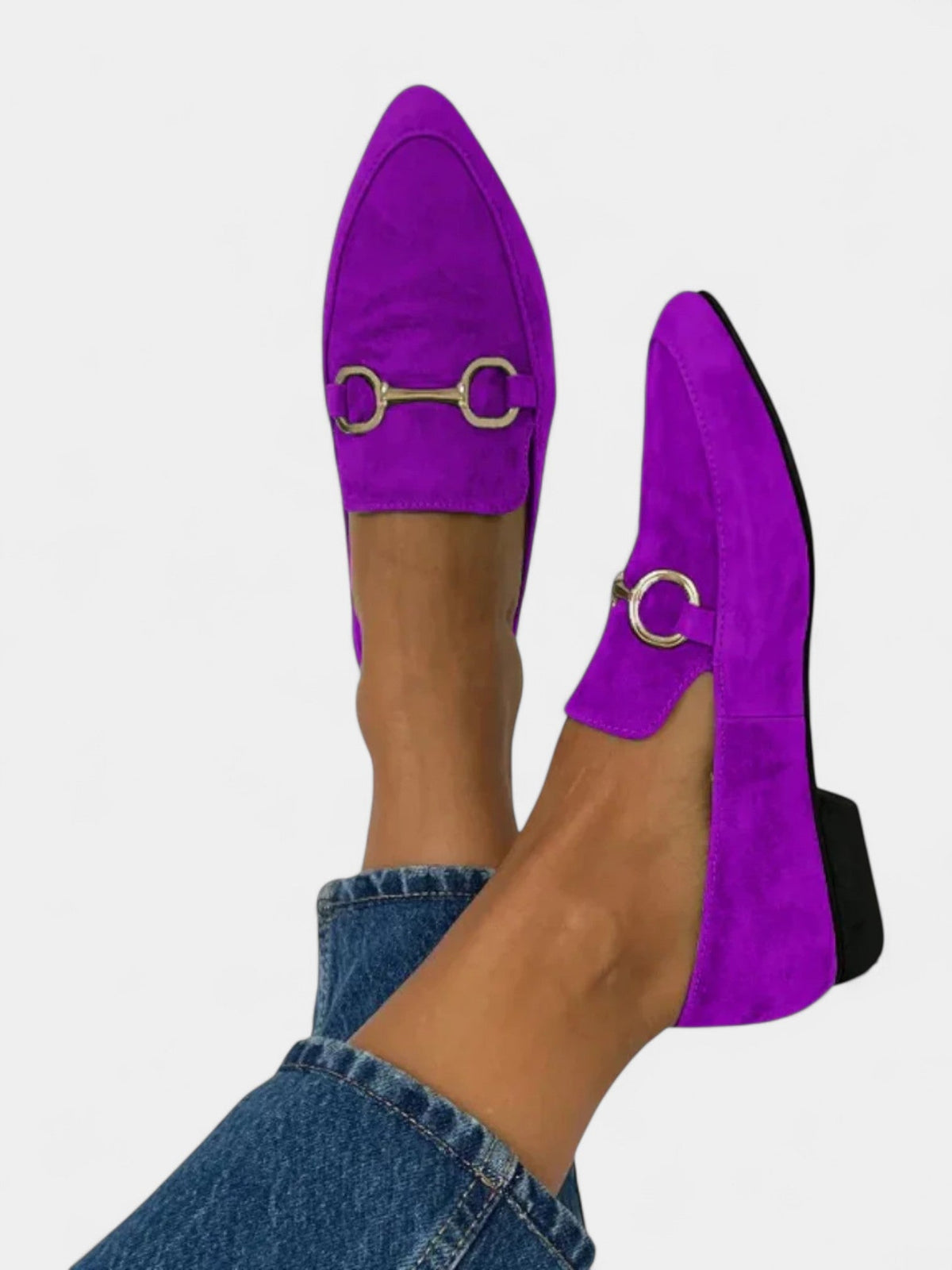 Suede Pointed Toe Horsebit Flat Loafers 4