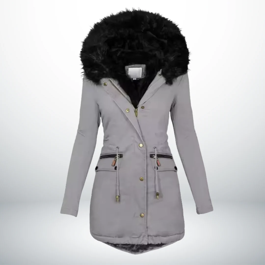Faux Fur Hood Zip Front Drawstring Longline Parka Coat