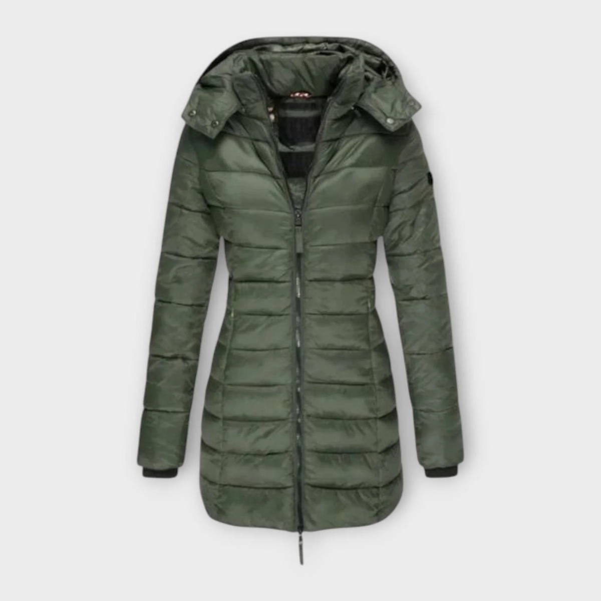 Hooded Zip Front Quilted Longline Puffer Coat