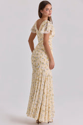 Floral V-Neck Flutter Sleeve Lace Trim Maxi Dress 6