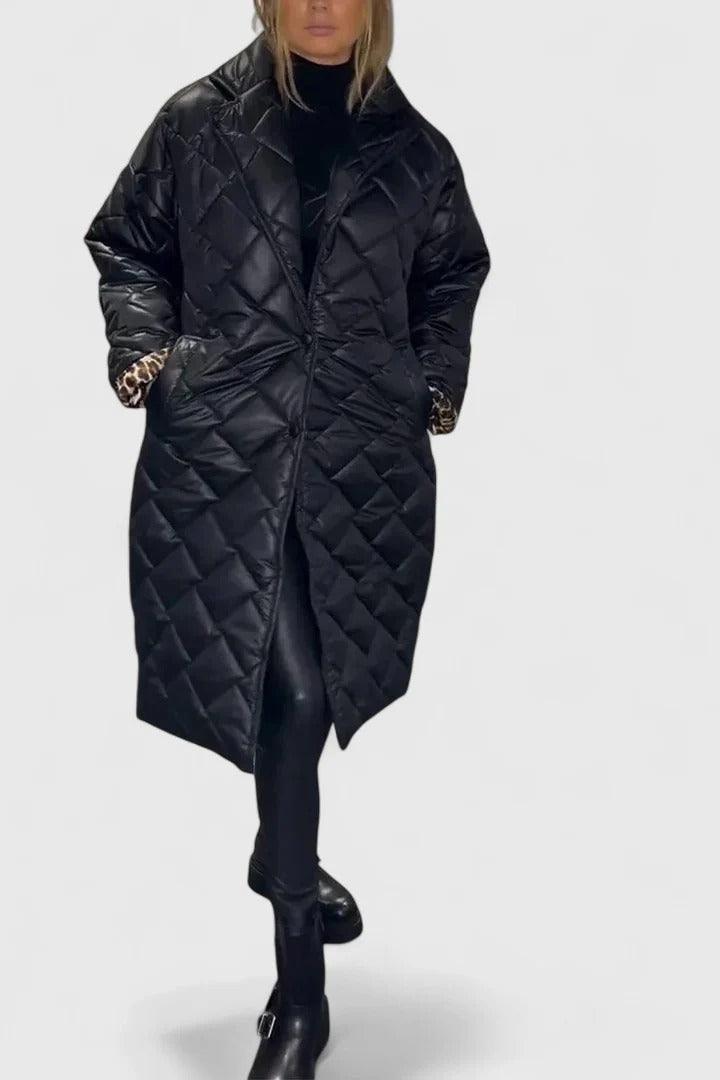 Diamond Quilted Snap Front Longline Coat