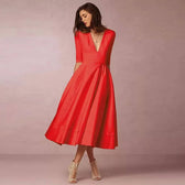 Deep V-Neck Half Sleeve Fit and Flare Midi Dress 3