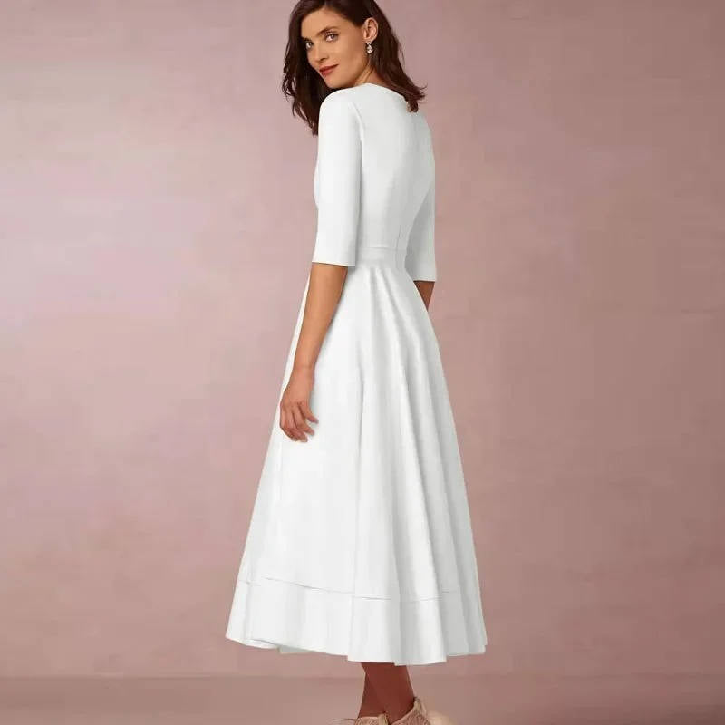 Deep V-Neck Half Sleeve Fit and Flare Midi Dress 8
