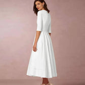 Deep V-Neck Half Sleeve Fit and Flare Midi Dress 8