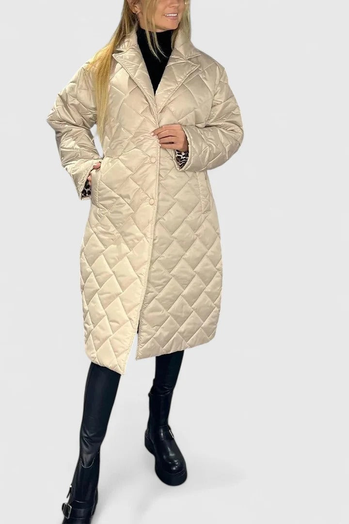Diamond Quilted Snap Front Longline Coat