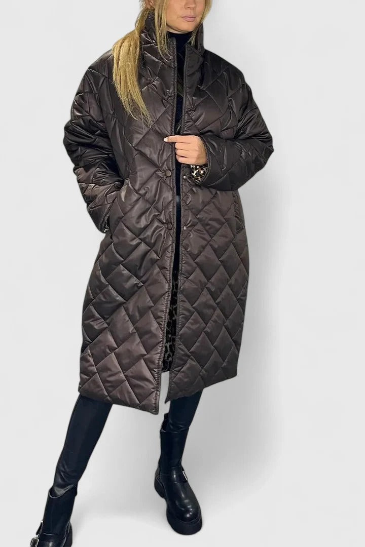 Diamond Quilted Snap Front Longline Coat