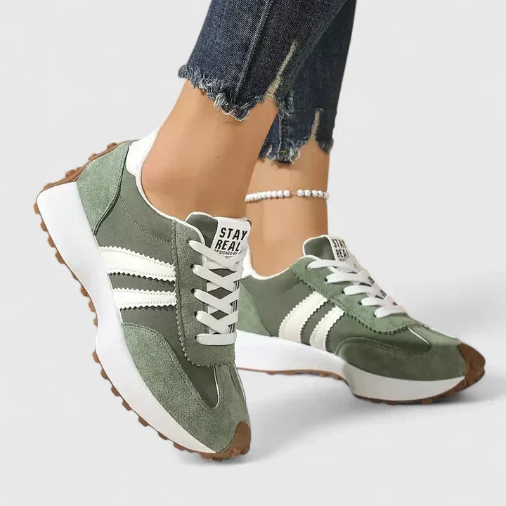 Lace Up Suede Look Side Stripe Retro Sneakers