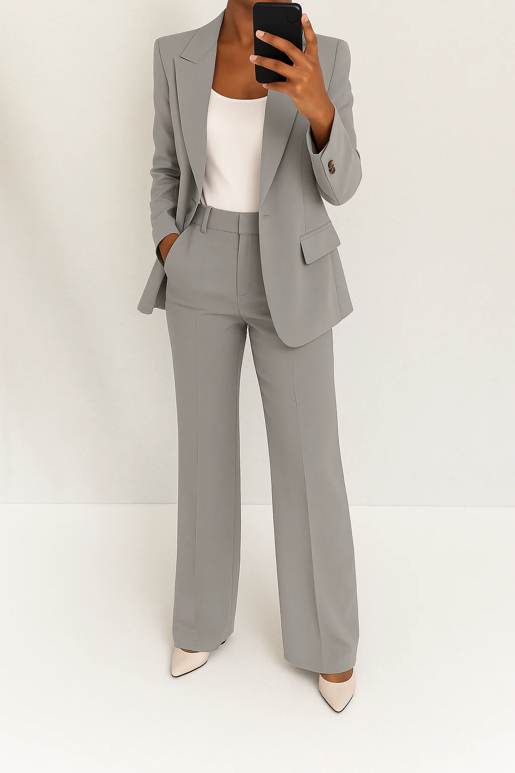 Single Button Blazer and Wide Leg Pants Two Piece Set