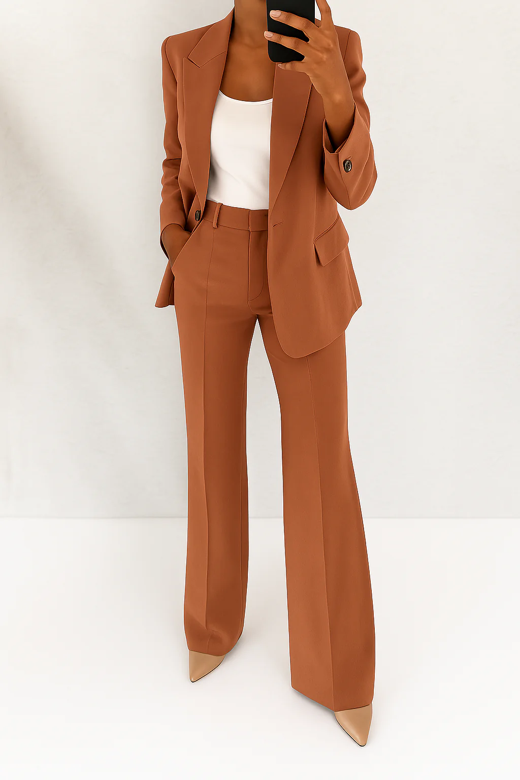 Single Button Blazer and Wide Leg Pants Two Piece Set