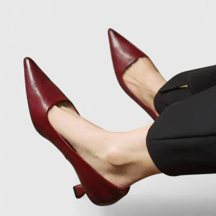 Pointed Toe Slip On Kitten Heel Pumps