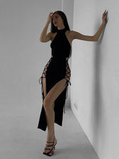 Hollow out sleeveless lace up slit solid maxi dress 5