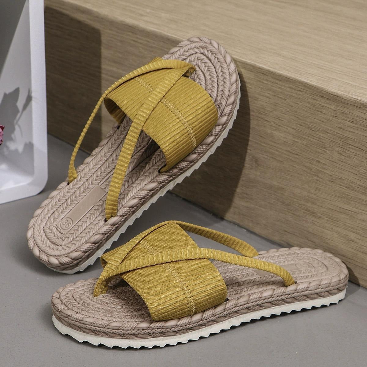 Open Toe Cross Band Espadrille Flat Slides