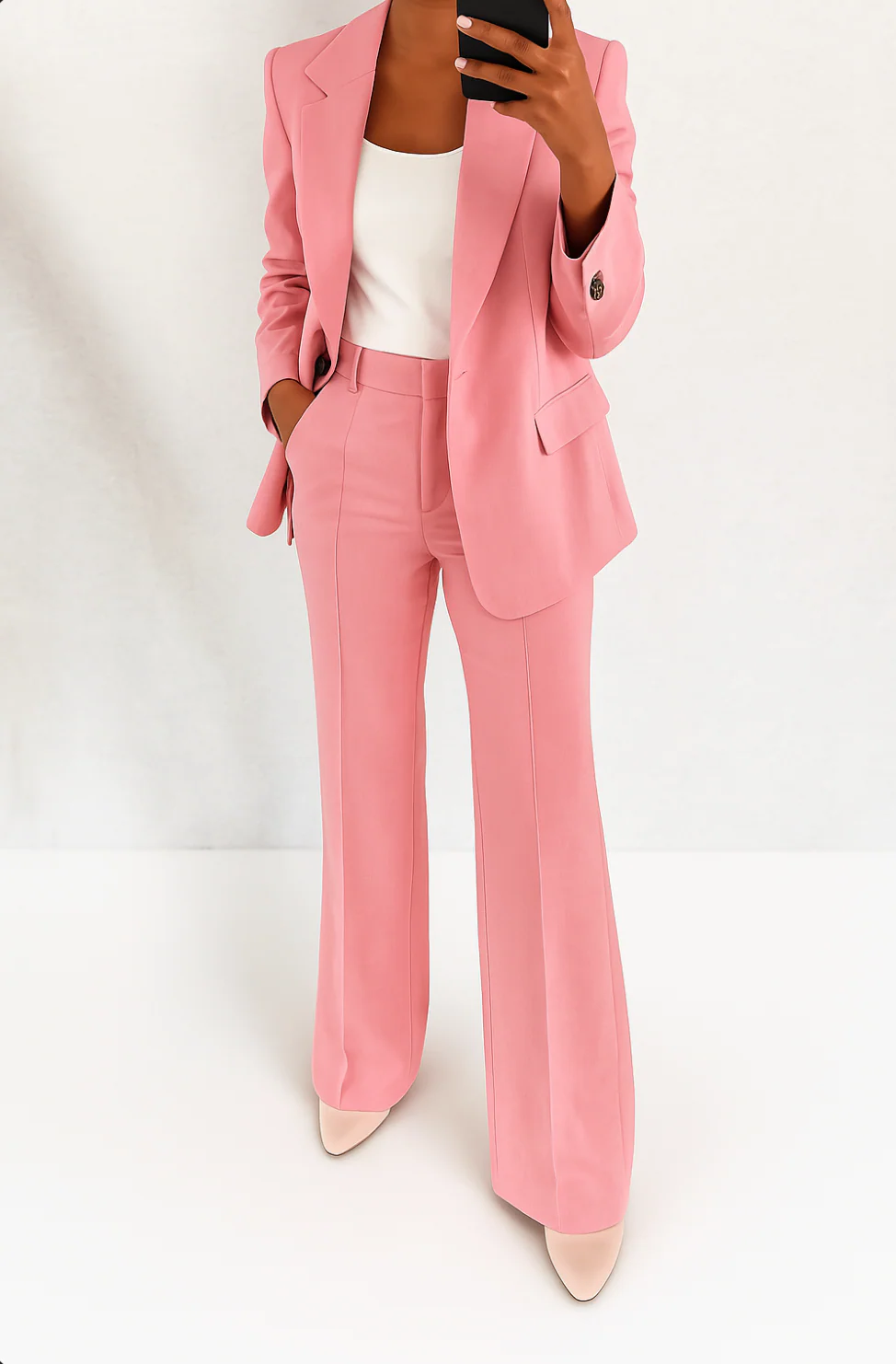 Single Button Blazer and Wide Leg Pants Two Piece Set
