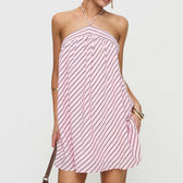 Striped Halter Neck Backless Swing Mini Dress 3