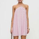 Striped Halter Neck Backless Swing Mini Dress
