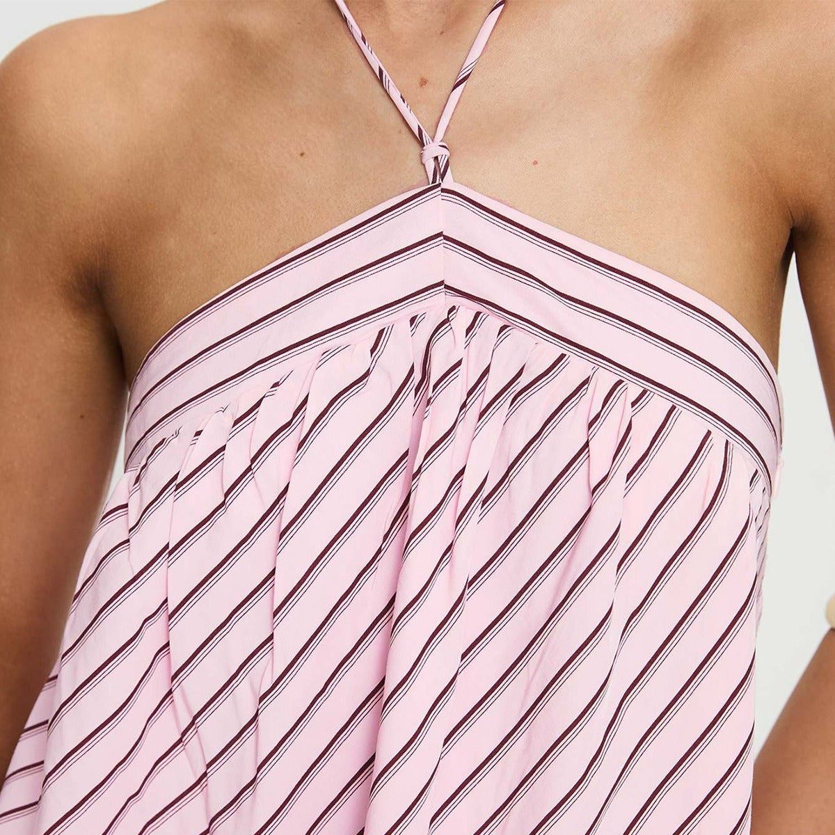 Striped Halter Neck Backless Swing Mini Dress 8