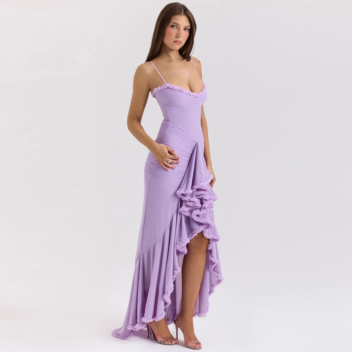 Sweetheart Ruched Ruffle High Split Mermaid Maxi Dress 7