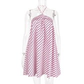 Striped Halter Neck Backless Swing Mini Dress 6